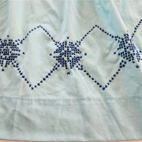 Set of Two Vintage MCM Cross Stitched Pastel Green Blue Embroidered Half Aprons - Picture 7 of 8